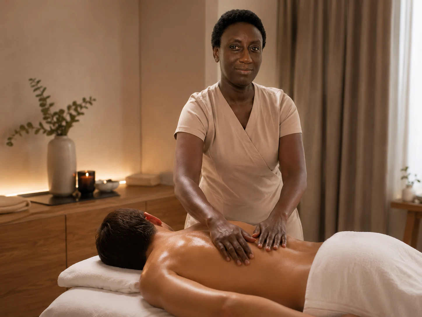 Eva réalise un massage sportif corps complet