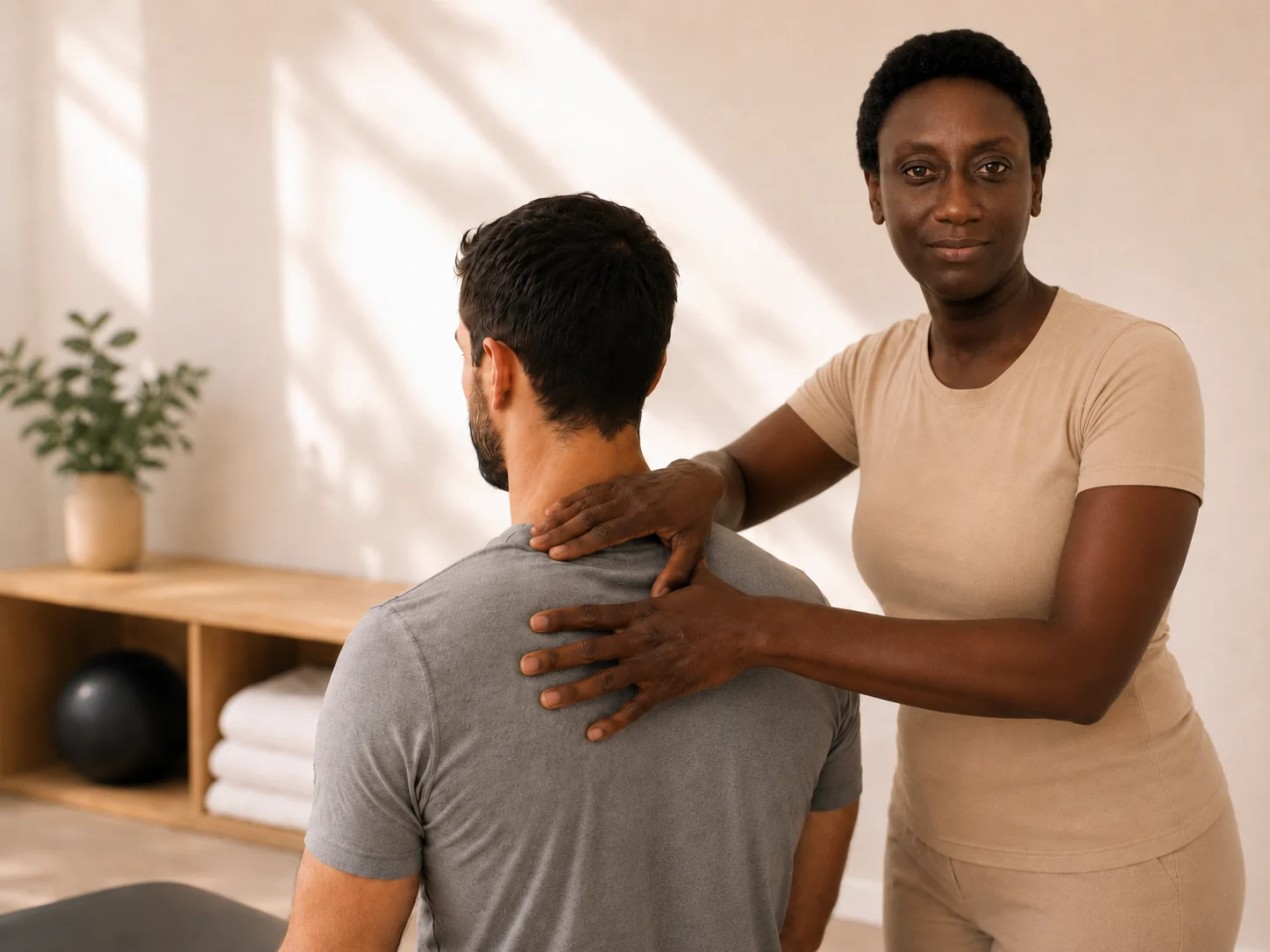 Eva réalisant un massage sportif du dos